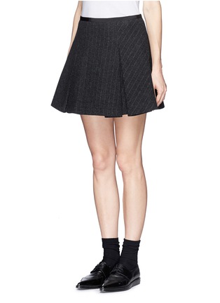 Front View - Click To Enlarge - SACAI LUCK - Diagonal stripe double pleat wool felt skirt