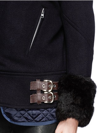 Detail View - Click To Enlarge - SACAI LUCK - Rabbit fur trim wool biker jacket