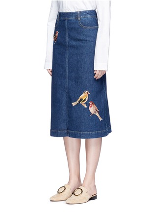 Front View - Click To Enlarge - STELLA MCCARTNEY - Bird embroidered denim skirt