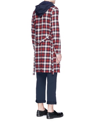Back View - Click To Enlarge - 73088 - Check plaid hoodie coat