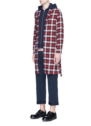 Front View - Click To Enlarge - 73088 - Check plaid hoodie coat