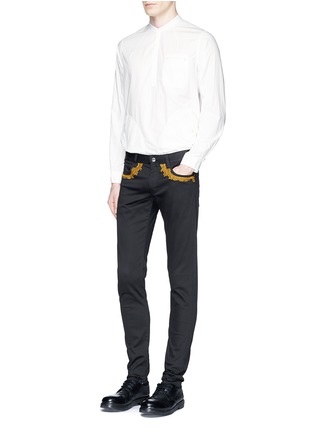 Figure View - Click To Enlarge - 73088 - Mandarin collar pocket cotton shirt