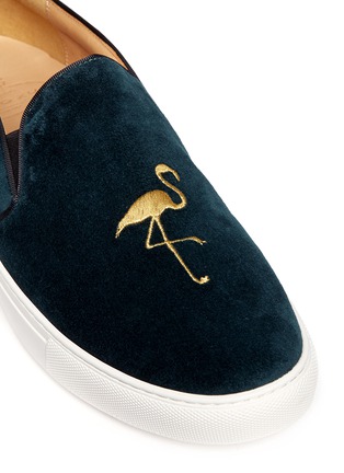 Detail View - Click To Enlarge - BING XU - 'TriBeCa+' flamingo embroidered velvet skate slip-ons