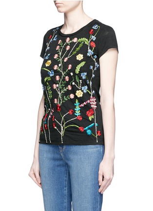 Front View - Click To Enlarge - ALICE & OLIVIA - 'Robin' floral embroidery linen T-shirt