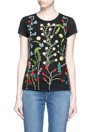 Main View - Click To Enlarge - ALICE & OLIVIA - 'Robin' floral embroidery linen T-shirt