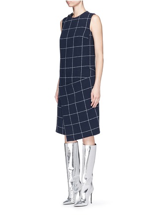 Front View - Click To Enlarge - BALENCIAGA - Textured check asymmetric dress