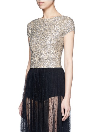 Front View - Click To Enlarge - ALICE & OLIVIA - 'Kelli' sequin embellished tulle cropped top