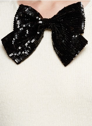 Detail View - Click To Enlarge - SAINT LAURENT - Sequin bow appliqué peaked shoulder sweater