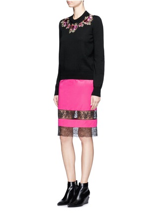 Figure View - Click To Enlarge - GIVENCHY - Floral lace insert silk satin pencil skirt