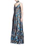 Figure View - Click To Enlarge - LANVIN - Metallic floral jacquard silk split front dress