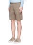 Front View - Click To Enlarge - CANALI - Cotton-linen drawstring shorts
