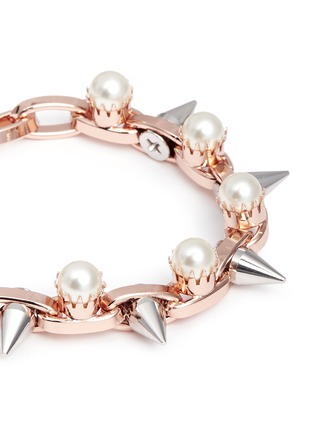 Detail View - Click To Enlarge - JOOMI LIM - 'Lady Rebel' double row faux pearl spike bracelet