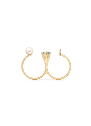 Detail View - Click To Enlarge - PHYNE BY PAIGE NOVICK - 'Marta' 18k gold diamond pavé pearl aquamarine two finger ring