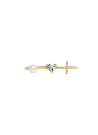Main View - Click To Enlarge - PHYNE BY PAIGE NOVICK - 'Marta' 18k gold diamond pavé pearl aquamarine two finger ring