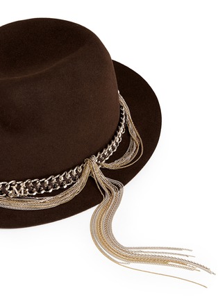 Detail View - Click To Enlarge - MAISON MICHEL - 'Mini Virginie' swirl pinch leather chain fur felt trilby hat
