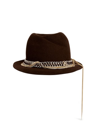 Main View - Click To Enlarge - MAISON MICHEL - 'Mini Virginie' swirl pinch leather chain fur felt trilby hat