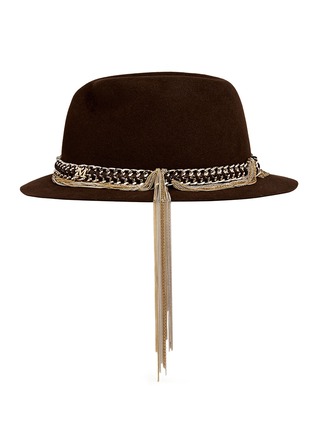 Figure View - Click To Enlarge - MAISON MICHEL - 'Mini Virginie' swirl pinch leather chain fur felt trilby hat