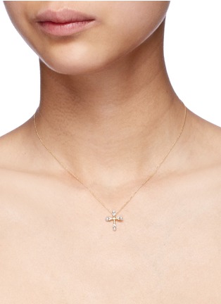 Detail View - Click To Enlarge - BAO BAO WAN - 'Little Cross' 18k gold diamond pearl necklace