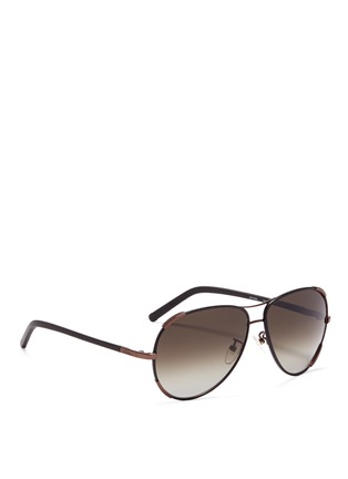 Figure View - Click To Enlarge - CHLOÉ - Leather trim aviator sunglasses