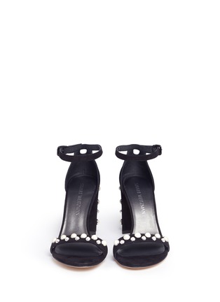 Front View - Click To Enlarge - STUART WEITZMAN - 'Morepearls' pearl embellished suede sandals