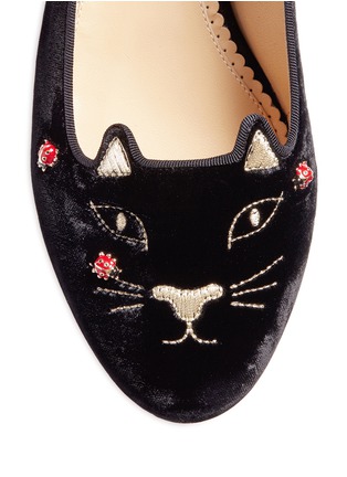 Detail View - Click To Enlarge - CHARLOTTE OLYMPIA - 'Lucky Kitty' ladybug embellished velvet flats
