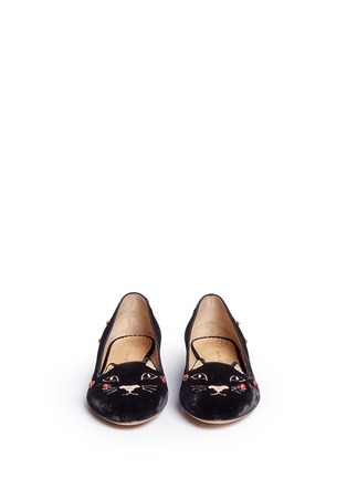 Front View - Click To Enlarge - CHARLOTTE OLYMPIA - 'Lucky Kitty' ladybug embellished velvet flats