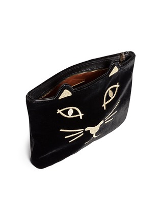  - CHARLOTTE OLYMPIA - 'Kitty' embroidered velvet pouch
