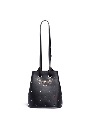 Main View - Click To Enlarge - CHARLOTTE OLYMPIA - 'Feline' pearl and ladybug embellished leather bucket bag