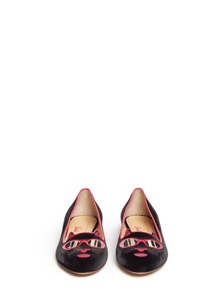 Front View - Click To Enlarge - CHARLOTTE OLYMPIA - x Barbie® 'Pretty in Pink Kitty' embroidered velvet flats