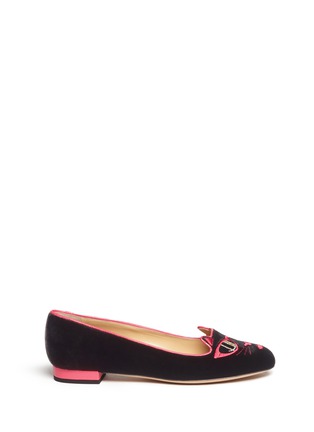 Main View - Click To Enlarge - CHARLOTTE OLYMPIA - x Barbie® 'Pretty in Pink Kitty' embroidered velvet flats