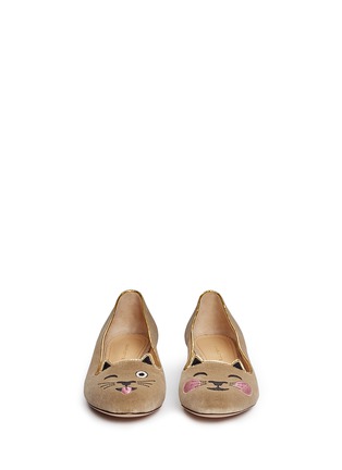 Front View - Click To Enlarge - CHARLOTTE OLYMPIA - 'Cheeky Kitty' velvet flats