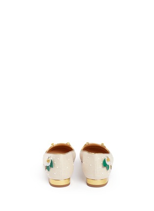 Back View - Click To Enlarge - CHARLOTTE OLYMPIA - 'Floral Kitty' honeybee embroidered linen flats
