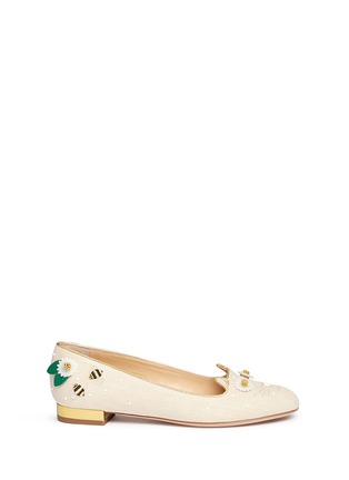 Main View - Click To Enlarge - CHARLOTTE OLYMPIA - 'Floral Kitty' honeybee embroidered linen flats