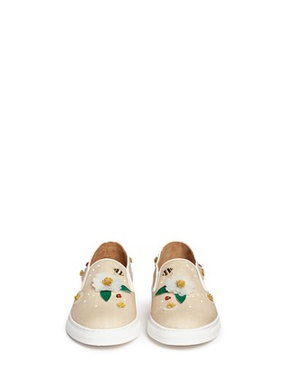 Front View - Click To Enlarge - CHARLOTTE OLYMPIA - 'Floral Alex' honeybee floral linen slip-ons