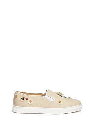 Main View - Click To Enlarge - CHARLOTTE OLYMPIA - 'Floral Alex' honeybee floral linen slip-ons