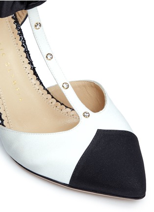 Detail View - Click To Enlarge - CHARLOTTE OLYMPIA - 'Black Tie' strass bow strap wingtip satin pumps