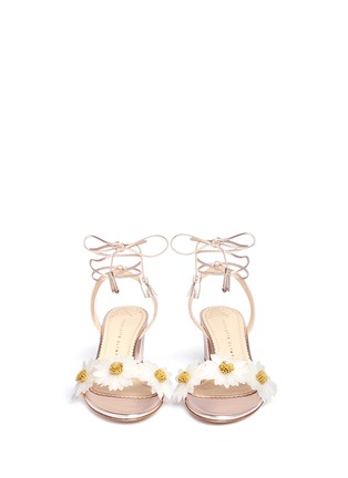 Front View - Click To Enlarge - CHARLOTTE OLYMPIA - 'Tara' daisy appliqué metallic leather sandals
