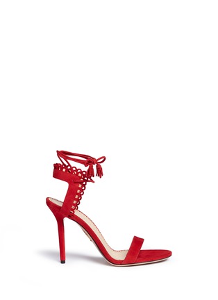 Main View - Click To Enlarge - CHARLOTTE OLYMPIA - 'Salsa 95' scalloped trim tassel suede sandals