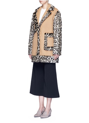 Front View - Click To Enlarge - STELLA MCCARTNEY - Colourblock leopard faux fur melton coat