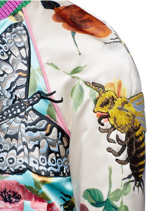 Detail View - Click To Enlarge - GUCCI - Mix embroidery floral print satin bomber jacket