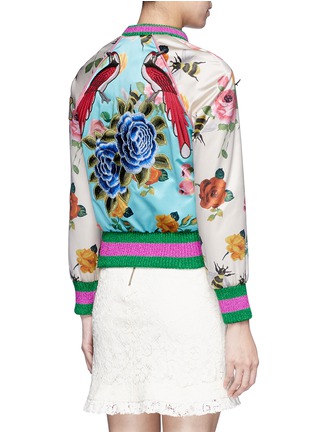 Back View - Click To Enlarge - GUCCI - Mix embroidery floral print satin bomber jacket