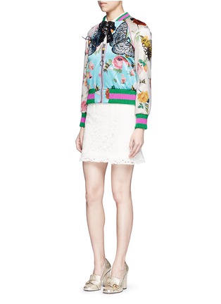 Figure View - Click To Enlarge - GUCCI - Mix embroidery floral print satin bomber jacket