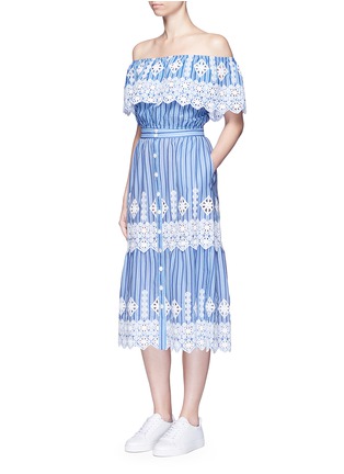 Figure View - Click To Enlarge - MIGUELINA - 'Carolina' cutwork embroidery stripe midi skirt