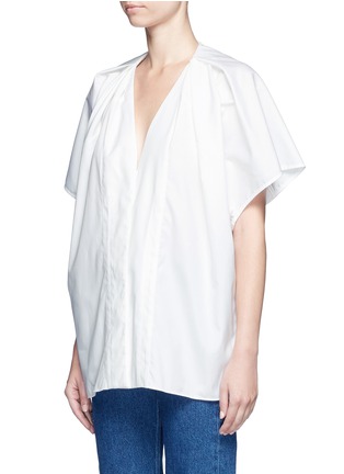 Front View - Click To Enlarge - BALENCIAGA - Wide sleeve poplin plunge V-neck top