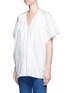 Front View - Click To Enlarge - BALENCIAGA - Wide sleeve poplin plunge V-neck top