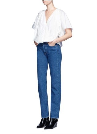 Figure View - Click To Enlarge - BALENCIAGA - Wide sleeve poplin plunge V-neck top