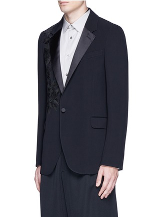 Front View - Click To Enlarge - ALEXANDER MCQUEEN - Waxed floral embroidery crepe blazer