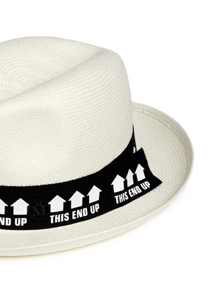 Detail View - Click To Enlarge - MAISON MICHEL - 'Joseph' slogan print band straw Panama hat