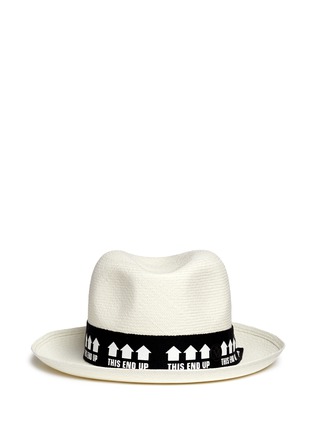 Main View - Click To Enlarge - MAISON MICHEL - 'Joseph' slogan print band straw Panama hat