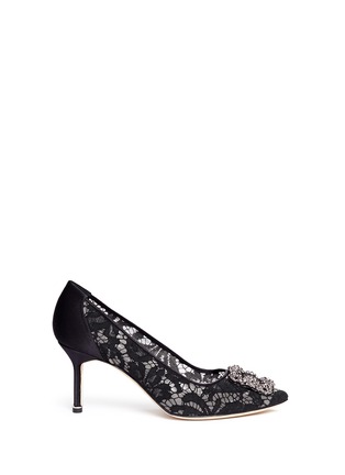 Main View - Click To Enlarge - MANOLO BLAHNIK - 'Hangisila' crystal jewel lace pumps